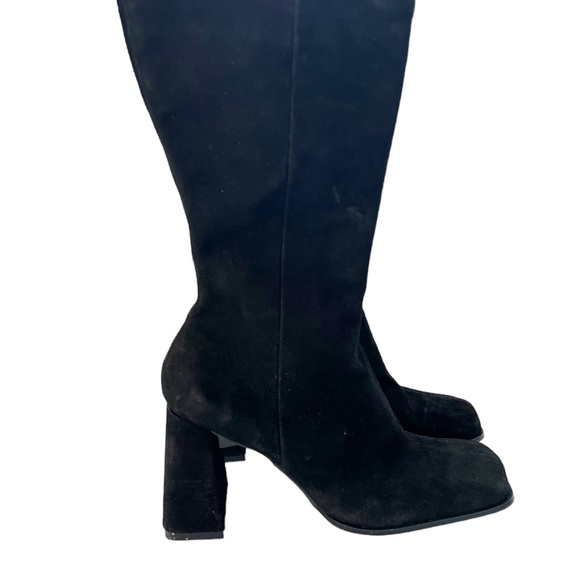 Chinese Laundry Black Suede Chunky Block Heel Calf Length Boots Size 8 - Picture 2 of 11